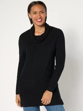 AnyBody Brushed Rib Cowl Neck Sweater with Side Slits, Blk Sz M a669422